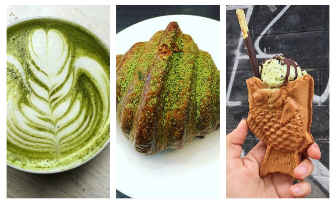 Cuernitos de matcha en Pastelería Amado (fotos: Instagram de Ruta de la Seda, Heladería Escandón y María Hernández)