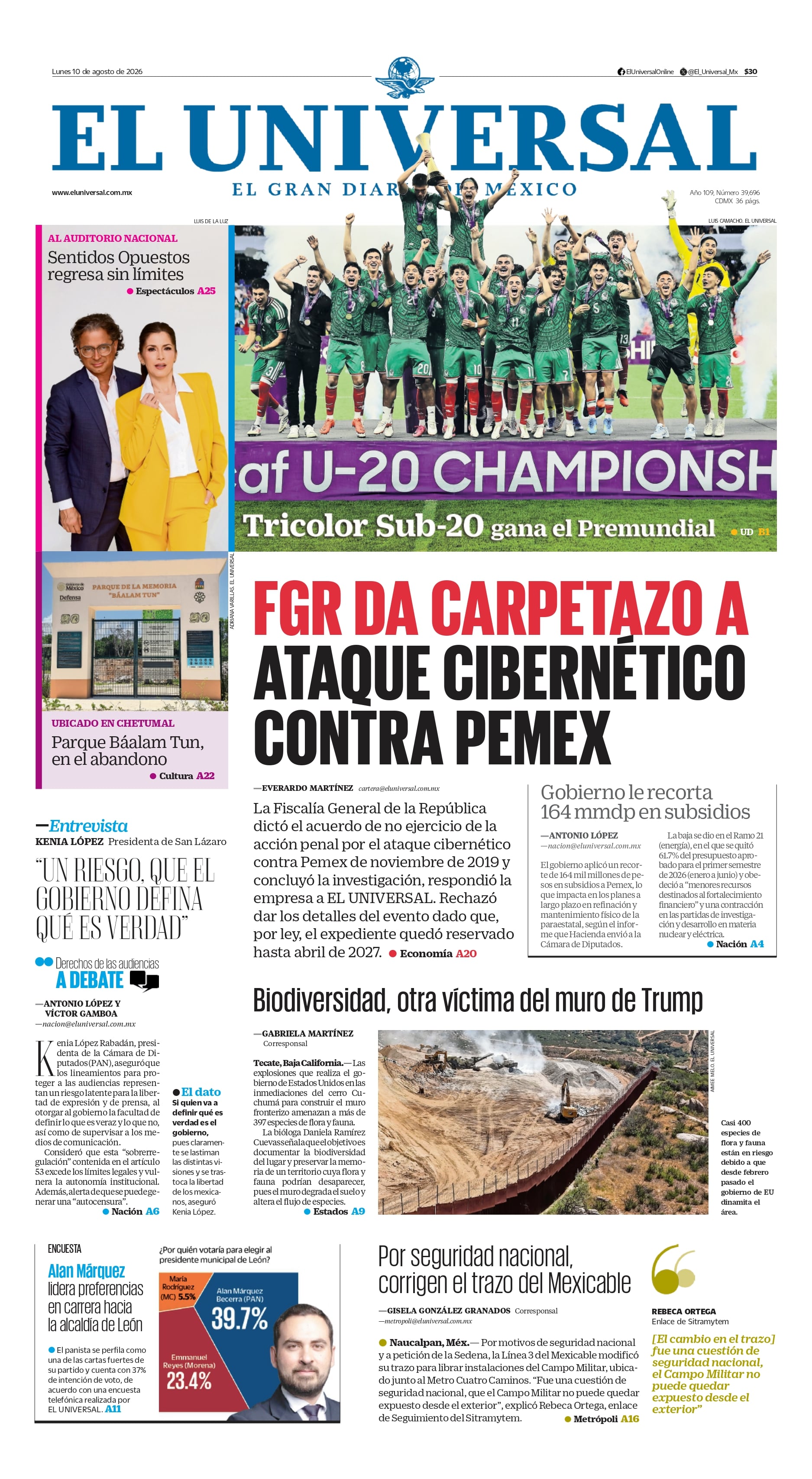 Portada impresa del 10 de agosto de 2026