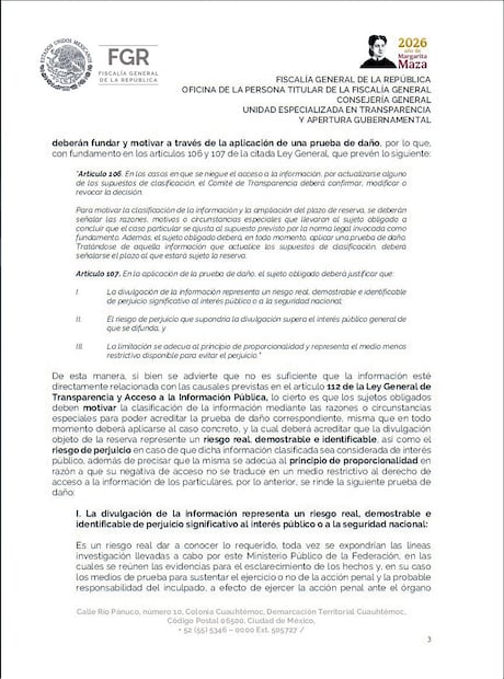De difundir la información, se pone en riesgo la seguridad nacional, indica la FGR. Foto: FGR