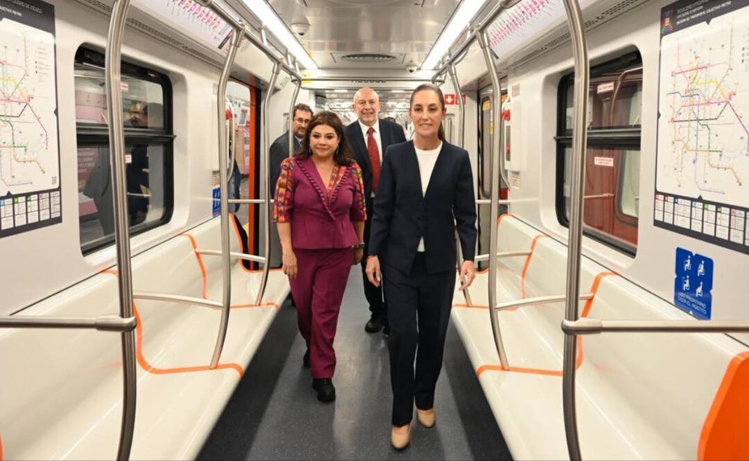 La presidenta Claudia Sheinbaum y la jefa de Gobierno de la CDMX, Clara Brugada, durante la reapertura completa de Línea 1 del Metro este domingo 16 de noviembre de 2025. Foto: Especial