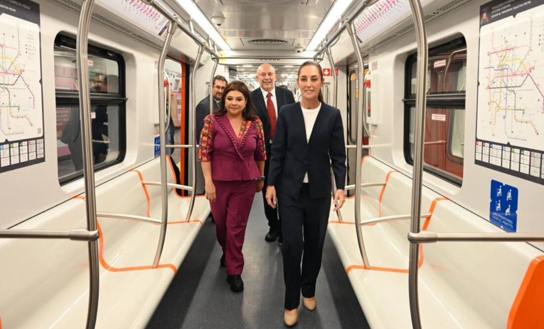 La presidenta Claudia Sheinbaum y la jefa de Gobierno de la CDMX, Clara Brugada, durante la reapertura completa de Línea 1 del Metro este domingo 16 de noviembre de 2025. Foto: Especial