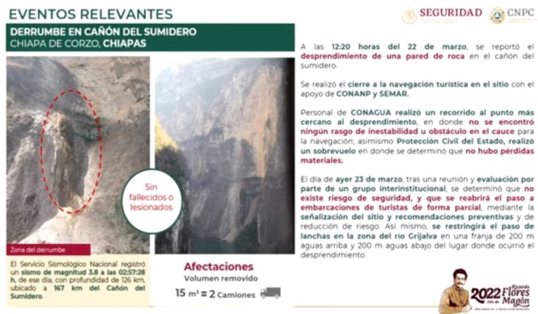 Se reabre parcialmente el Cañón del Sumidero a embarcaciones turísticas: Protección Civil