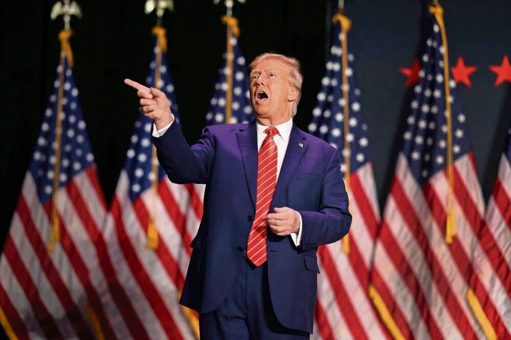 Donald Trump, exmandatario estadounidense, “Muchos de los en un acto de campaña en Sioux City, Iowa. Foto: AFP