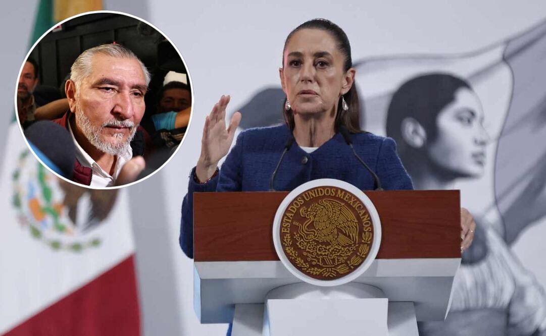 La presidenta Claudia Sheinbaum durante la mañanera de este 21 de julio del 2025. Adán Augusto López, coordinador del partido guinda en el Senado. Fotos: Fernanda Rojas y Berenice Fregoso  / EL UNIVERSAL.