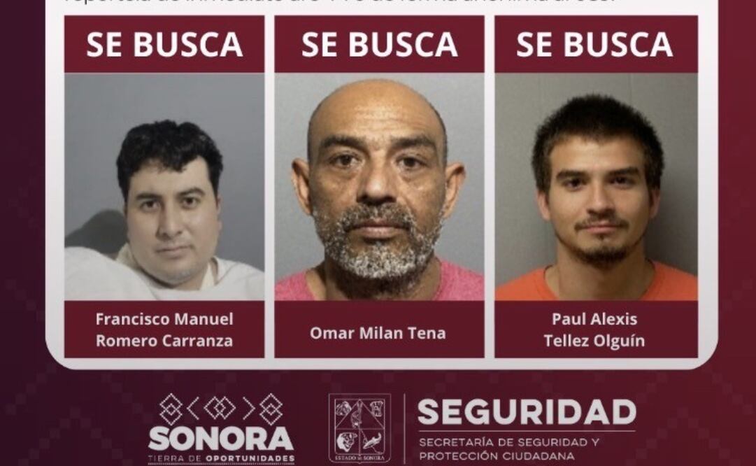 La Secretaría de Seguridad y Protección Ciudadana (SSPC) dio a conocer la identidad de los tres internos que escaparon la madrugada de este sábado del Cereso No. 2 de Hermosillo. | Foto: Especial.