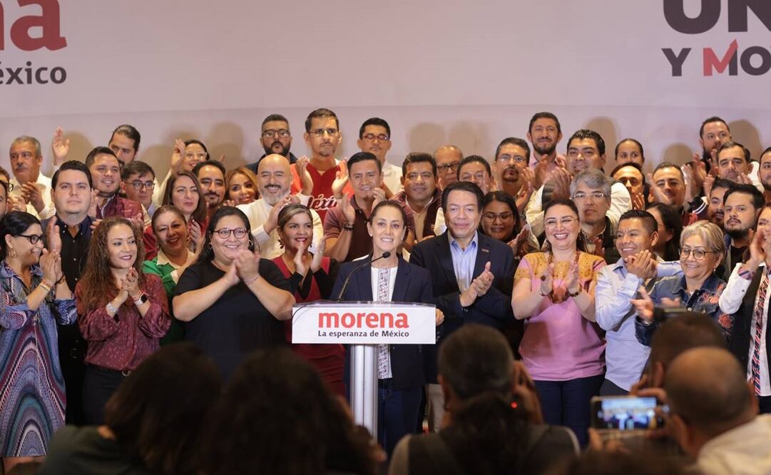 Aspirante a la presidencia, Claudia Sheinbaum en conferencia de prensa con Mario Delgado y Citlalli Hernández. Foto: Twitter @Claudiashein