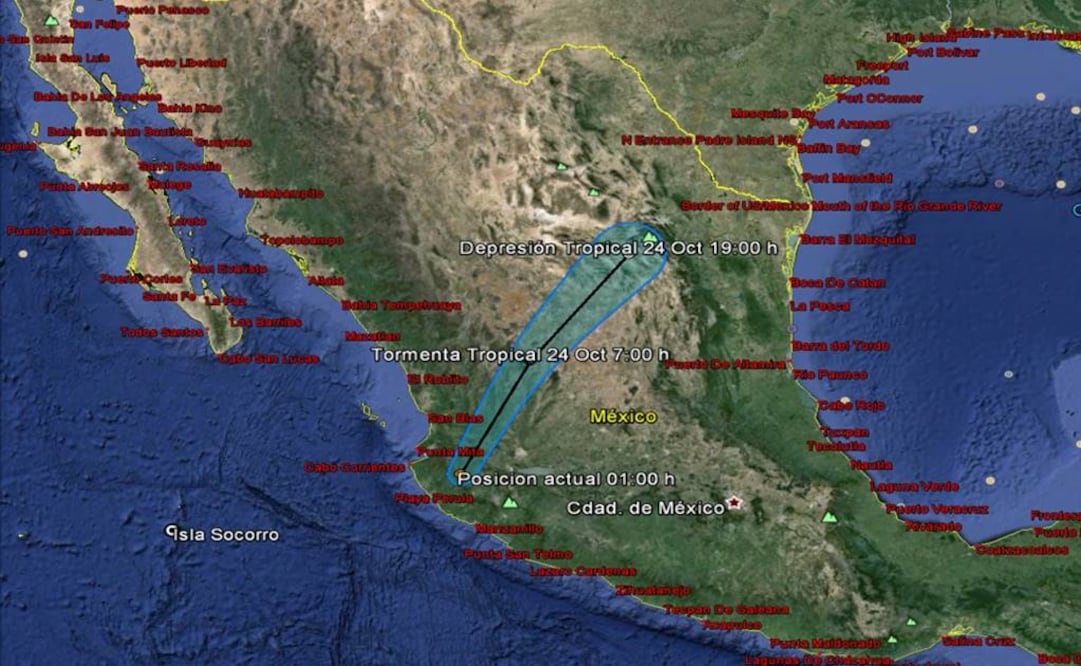 Trayectoria pronóstico del huracán en México. FOTO: tomada de Conagua