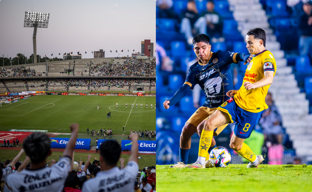 Vista panorámica del Estadio Olímpico Universitario/ Piero Quispe y Álvaro Fidalgo peleando por el balón durante el Apertura 2024 - Fotos: Imago7
