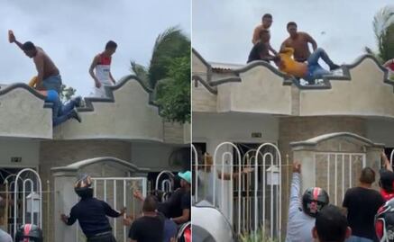 “¡Tíralo¡": vecinos lanzan desde el techo de una vivienda a presunto ladrón en Colombia 