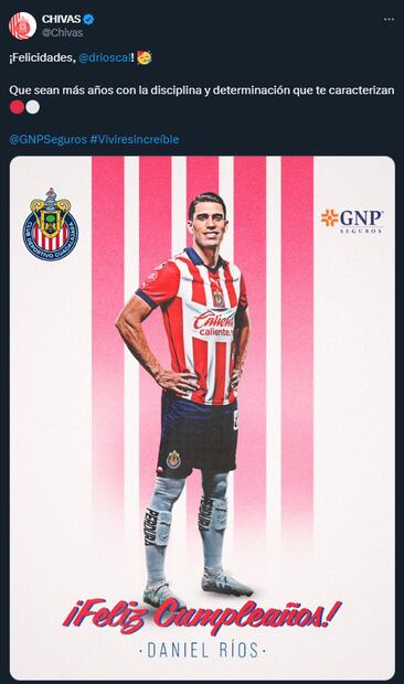 Chivas felicitó a Daniel Ríos por su cumpleaños - Foto: X de Chivas