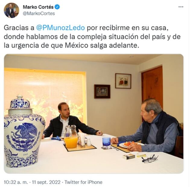 Porfirio Muñoz Ledo se reúne con el líder del PAN, Marko Cortés