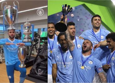 VIDEO: La curiosa celebración de Kyle Walker; casi rompe todos los trofeos del Manchester City