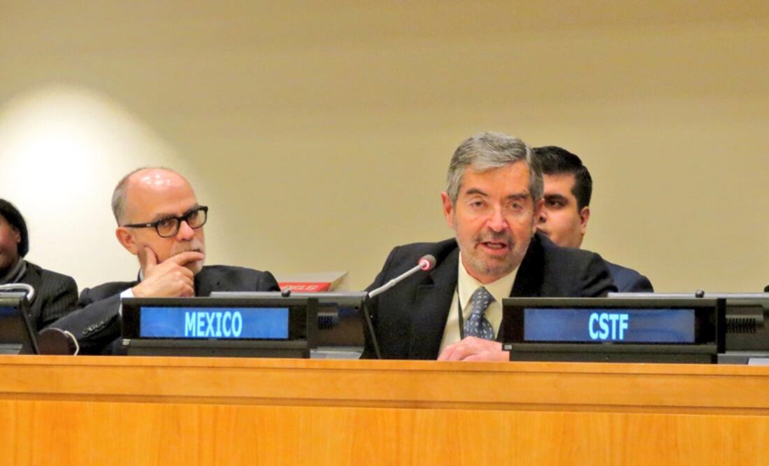 El representante permanente ante la ONU, embajador Juan Ramón de la Fuente, resaltó el compromiso de México con las recomendaciones de la Asamblea General en su sesión extraordinaria. Foto: Twitter @MexOnu