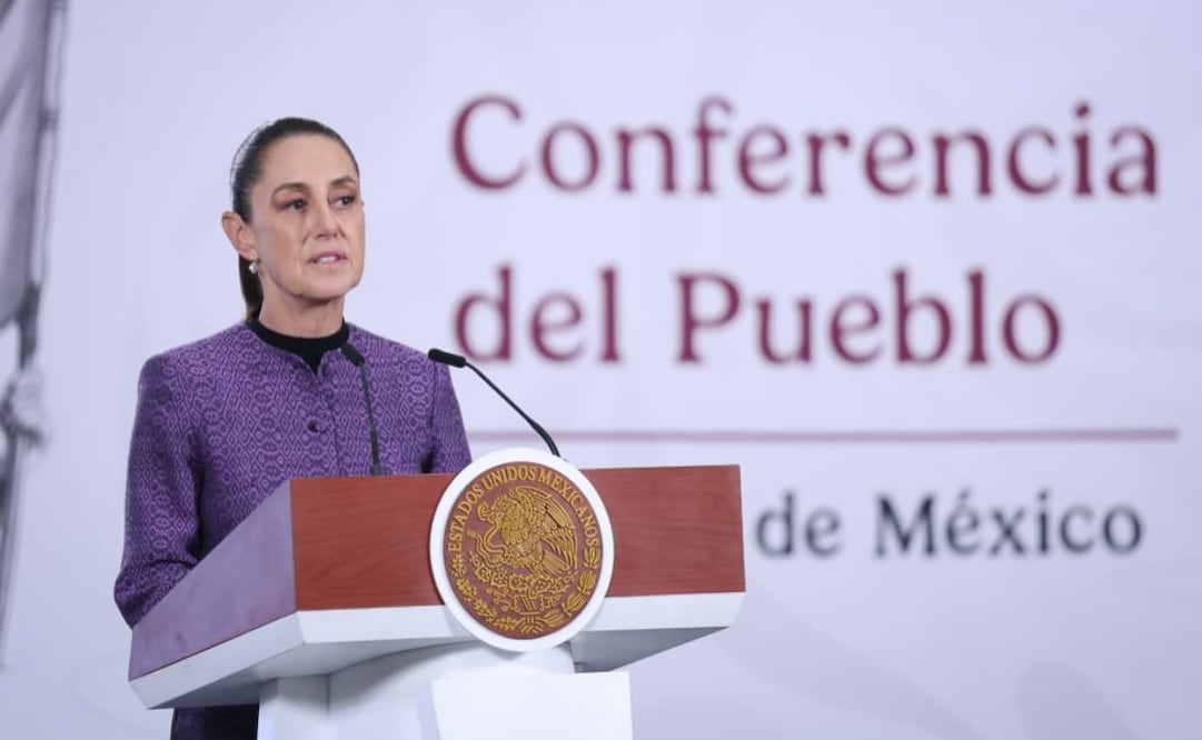 Presidenta Claudia Sheinbaum durante su conferencia de prensa matutina desde Palacio Nacional este miércoles 8 de abril de 2026. Foto: Luis Camacho/ EL UNIVERSAL