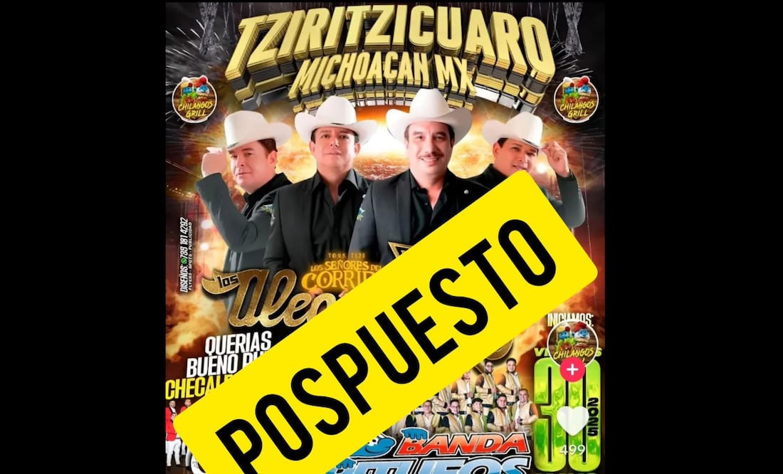 Agrupación musical de narcocorridos Los Alegres del Barranco suspende otro de sus conciertos en Michoacán (30/05/2025). Foto: Especial