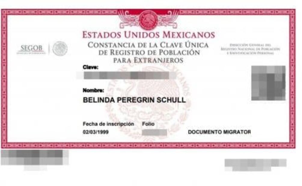 Belinda cuenta con CURP para extranjeros
