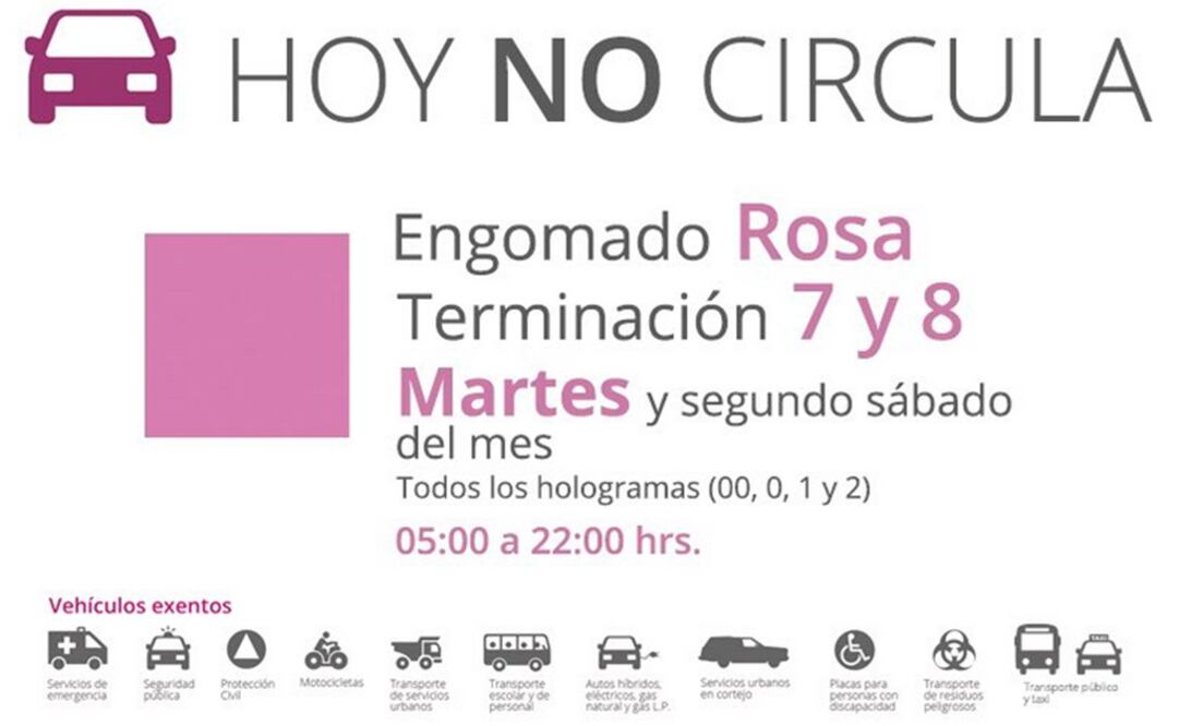 Autos con engomado rosa y terminación de placas 7 y 8 no circulan