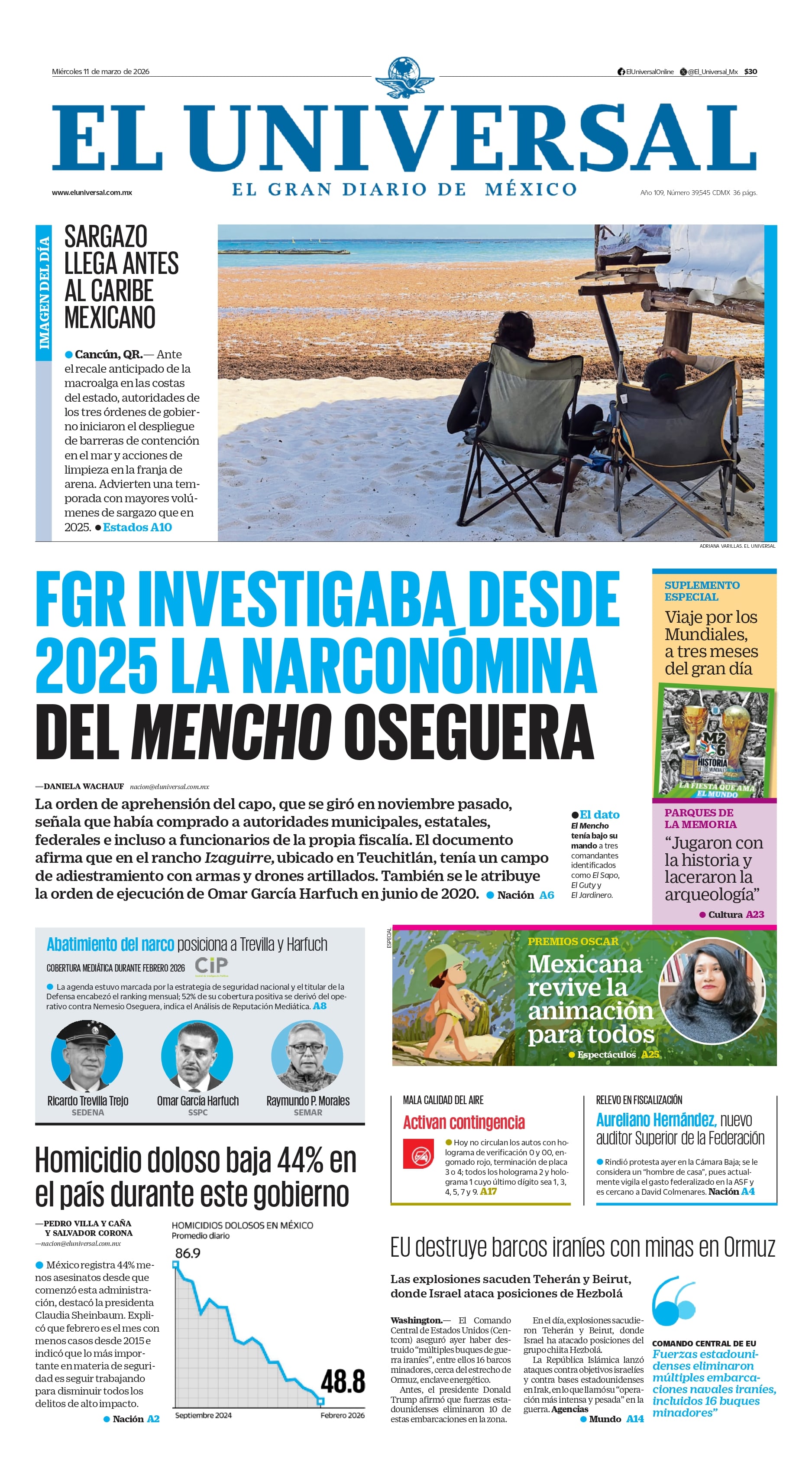 Portada impresa 11 de marzo de 2026