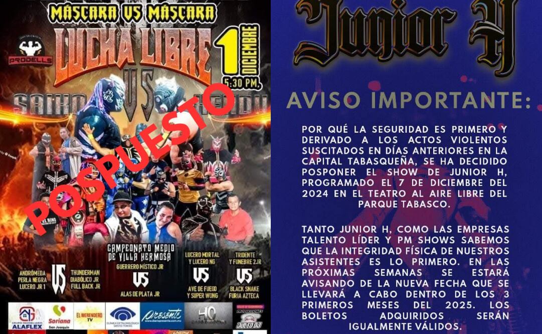 Cancelan espectáculos en Tabasco por inseguridad (03/12/2024). Foto: Especial