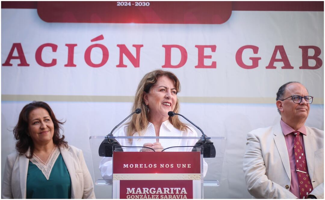 Gobernadora electa de Morelos celebra aprobación de reforma judicial durante la presentación de sus próximos colaboradores en su administración. Foto: Especial