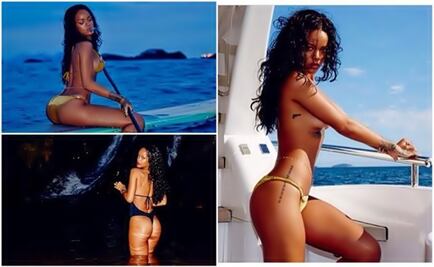 Rihanna poses topless