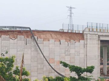 Cae recubrimiento de puente que cruza el Tren Maya en Maxcanú, Yucatán