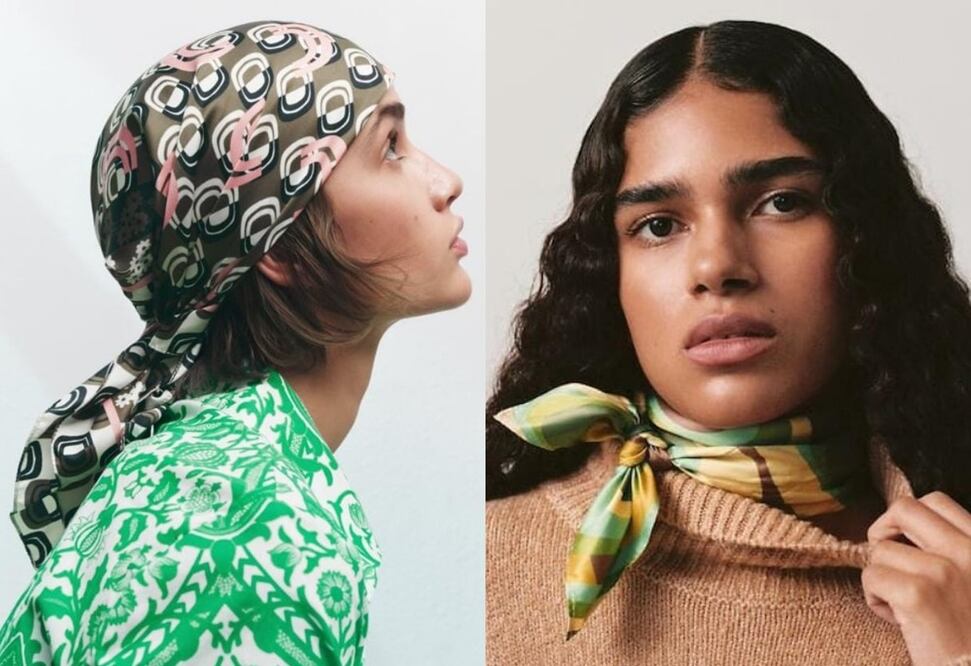 Pañuelos con estampados en tendencia para lucir en primavera. Foto: Zara / Pull and Bear
