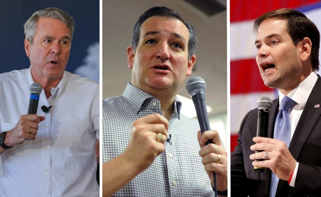 De izquierda de derecha: Jeb Bush, Ted Cruz y Marco Rubio (Foto: AP)