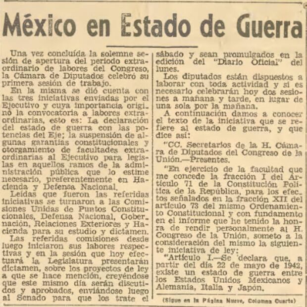 La declaración de guerra de México a las Potencias del Eje en la Segunda Guerra Mundial