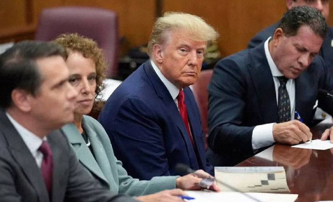 El expresidente estadounidense Donald Trump durante su comparecencia en abril por el caso Stormy Daniels. Foto: Agencias