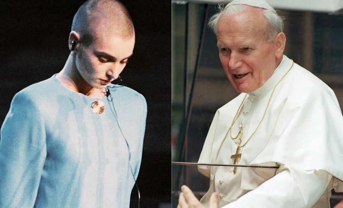 La cantante irlandesa Sinead O'Connor está sola mientras la multitud la abuchea en la celebración del 30 aniversario de Bob Dylan en Nueva York, 13 días después de que rompiera una foto del Papa Juan Pablo II. Foto: AP