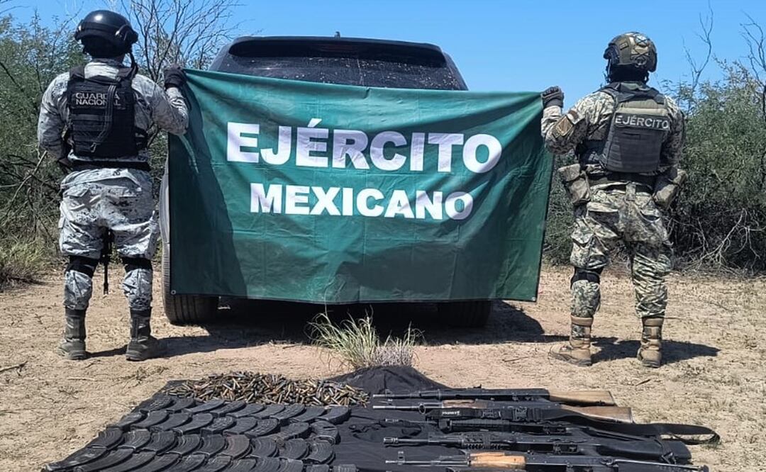 Aseguran arsenal en Pitiquito, Sonora, tras intento de fuga de grupo armado. Foto: Guardia Nacional