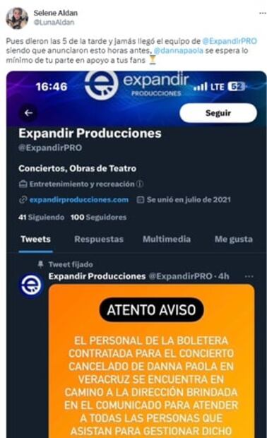 Fans de Danna Paola denuncian fraude tras cancelación de concierto en Veracruz; piden apoyo de la cantante