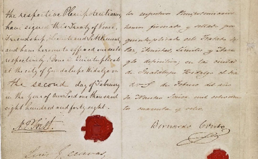 Fotografía cedida por los Archivos Nacionales de los Estados Unidos donde se aprecia las firmas en la última página del Tratado de Guadalupe-Hidalgo, que selló la guerra méxico-estadounidense (1846–48). Fotos: EFE/National Archives, Archivo El Universal