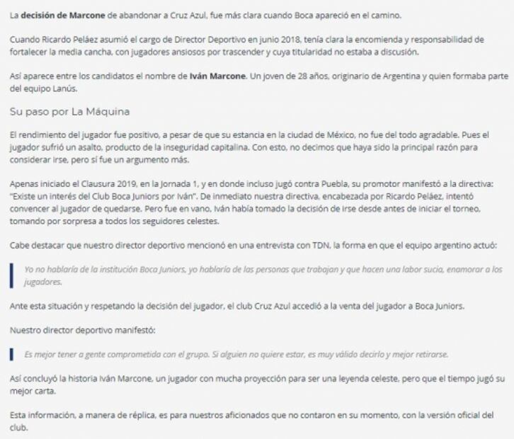 En Cruz Azul revelan que la delincuencia influyó en la salida de Iván Marcone
