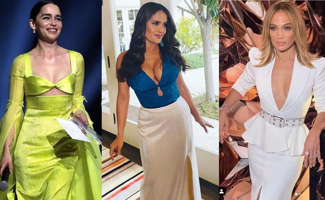 En V, rectos o con forma de corazón, son algunos de los escotes favoritos de las famosas. Foto: Instagram: @emilia_clarke, @salmahayek y @jlo