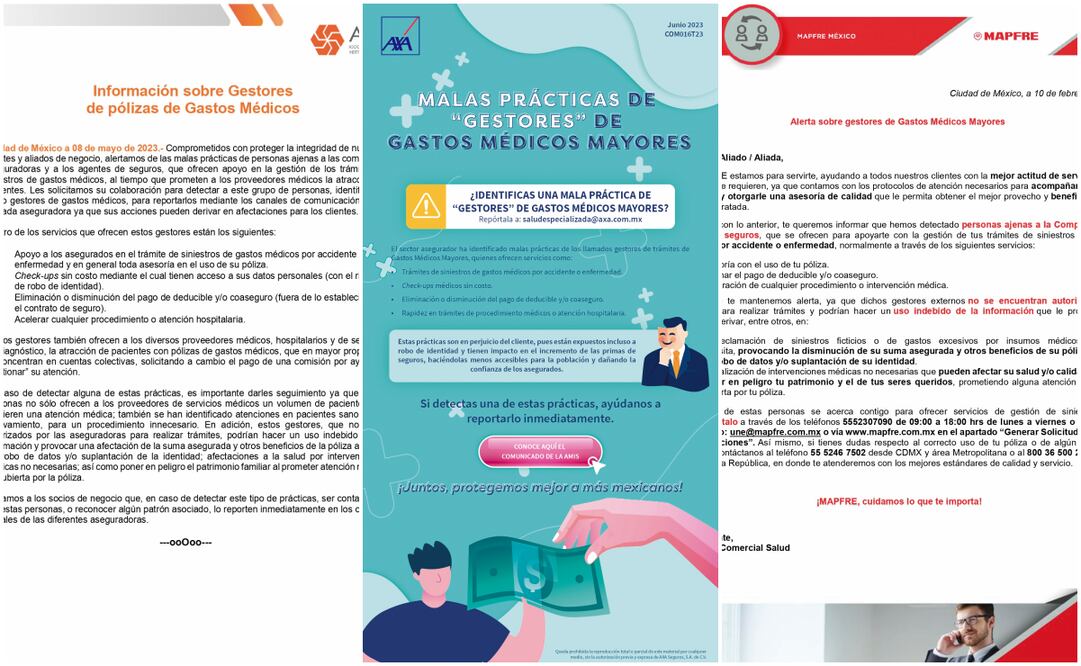 La AMIS, así como las aseguradoras Mapre y Axa, han advertido en comunicados sobre las malas prácticas en seguros médicos y de robos de identidad con estas pólizas.