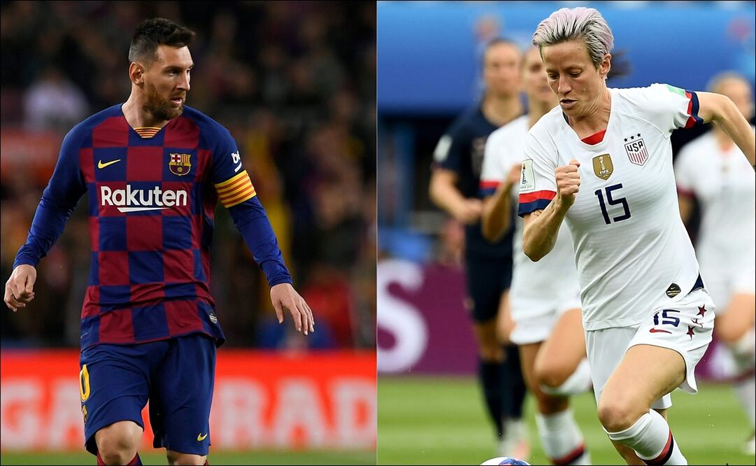 Lionel Messi y Megan Rapinoe. Foto: AFP
