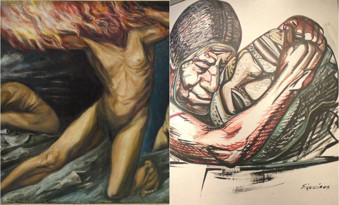 "Prometeo", Orozco (i). Foto: Archivo EL UNIVERSAL; "Cultura herida, recuperación de la cultura", Siqueiros. Foto (d). Lucía Flores/EL UNIVERSAL