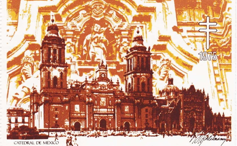 Timbre especial sobre la Catedral Metropolitana. Según comentó Alejandro Grossman, esta estampilla es más grande, midiendo 5x10 cm; su edición fue limitada y por eso tendría mayor valor. Foto: ESPECIAL/Tomado de John Denune's ChristmasSeals.net.