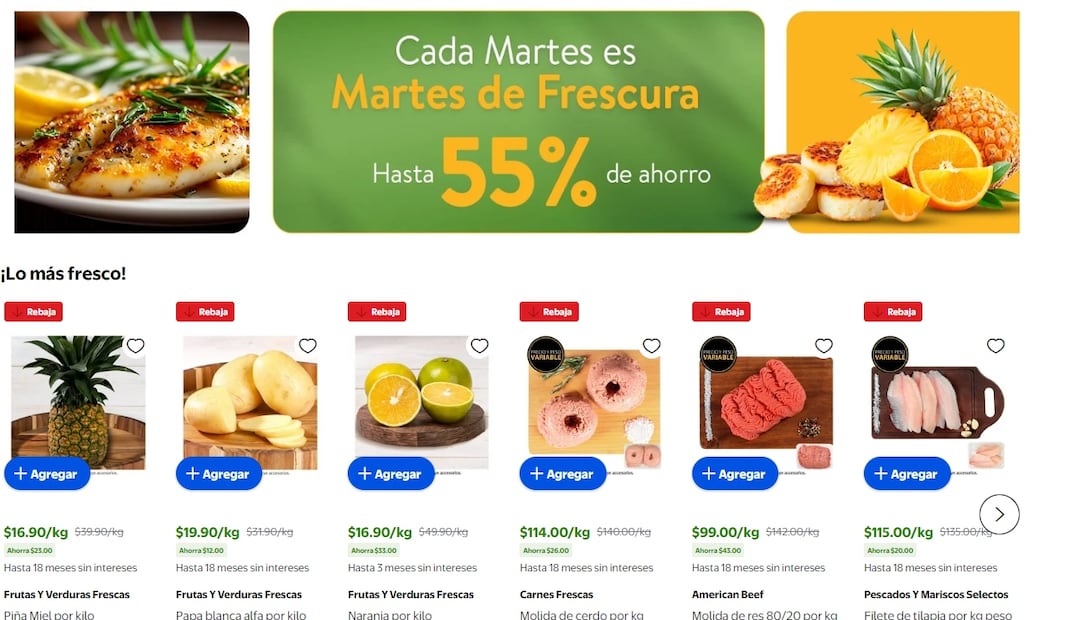 Ofertas destacadas en frutas y verduras en el Martes de Frescura. Foto: Captura de pantalla