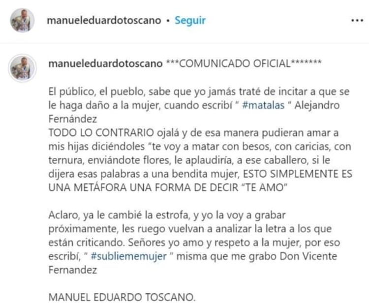 Tras polémica, Alejandro Fernández y el compositor de "Mátalas", modifican letra de la canción