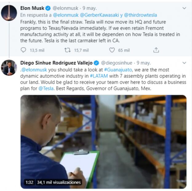 Gobernador de Guanajuato invita a Musk a fabricar sus Tesla en México