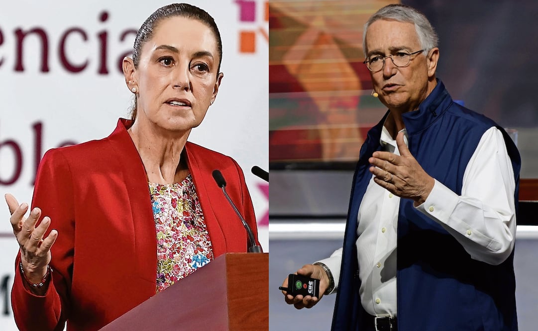 La presidenta Claudia Sheinbaum negó que el SAT haya llegado a un acuerdo con el empresario Ricardo Salinas; él dijo que sí lo hubo. Fotos: Berenice Fregoso / EL UNIVERSAL y Mireya Novo / CUARTOSCURO