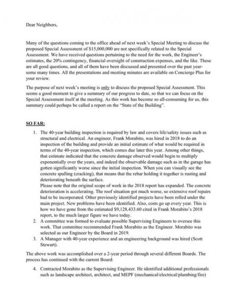 Con esta carta se alertó del “deterioro” que sufría el edificio colapsado en Miami