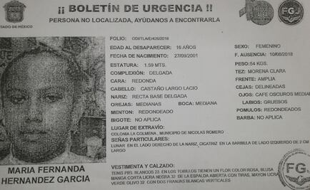 Activan Alerta Odisea para encontrar a María Fernanda Hernández en Edomex
