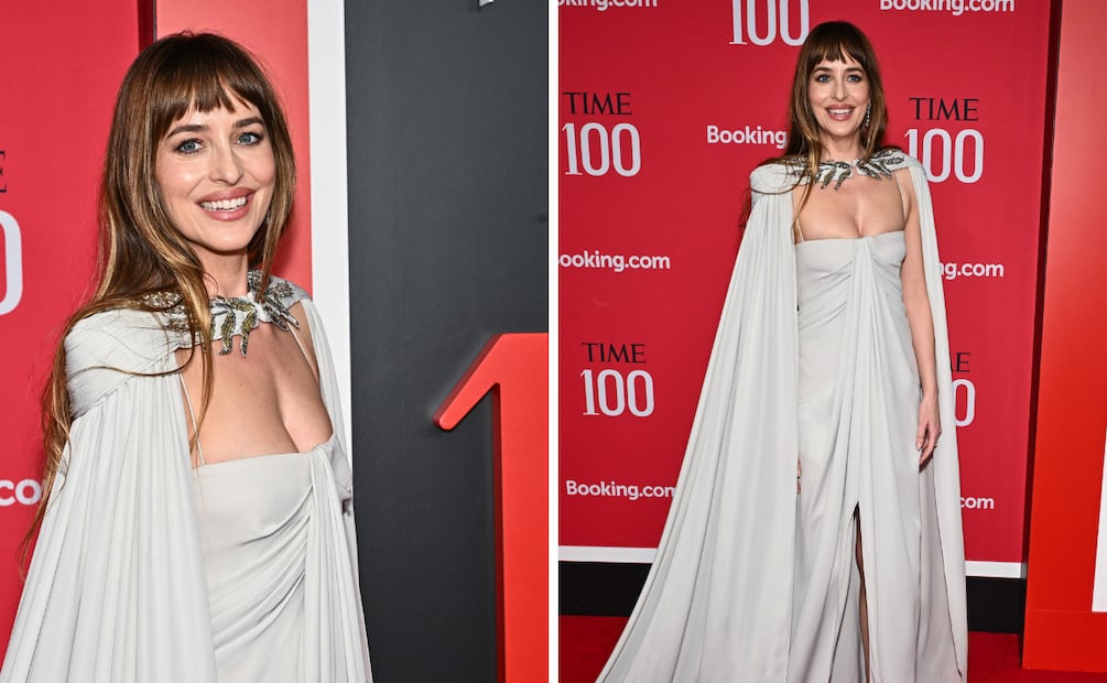 Dakota Johnson luciendo en vestido en capas. Foto: AP