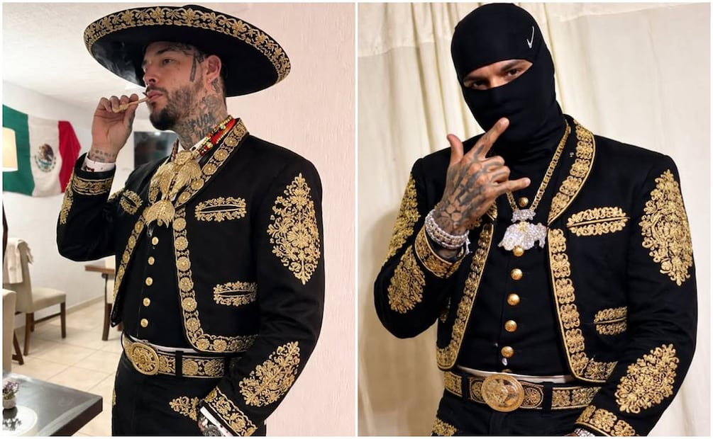 Emiliano Aguilar combina el traje de charro con un pasamontañas. 
Fotos: Instagram emiliano_aguilar.t