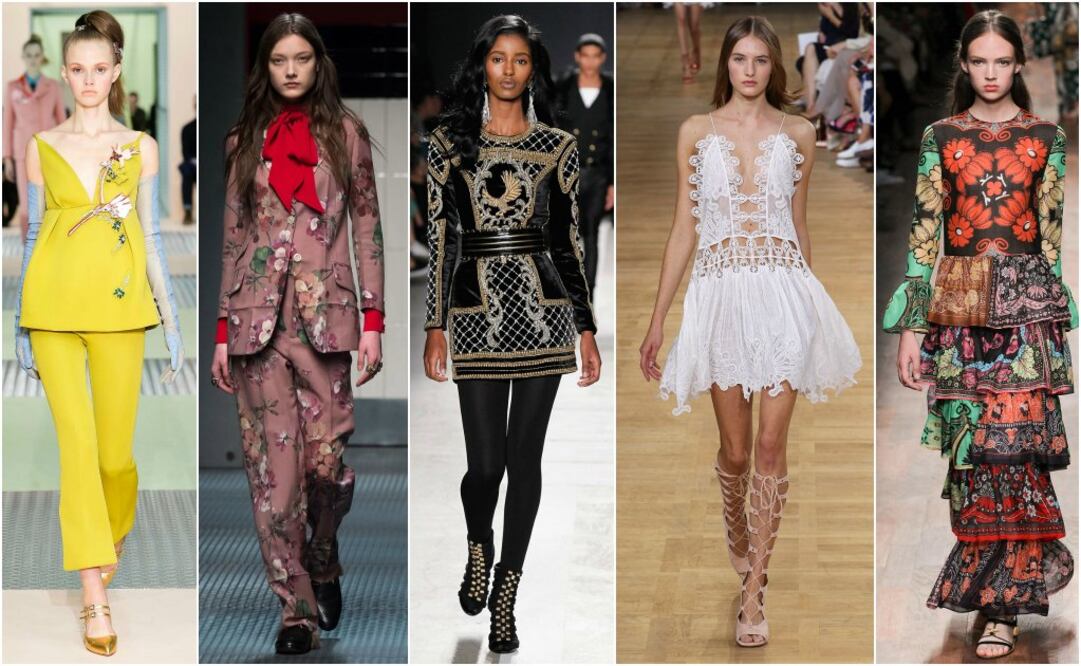De izquierda a derecha: Prada, Gucci, Balmain, Chloé, y Valentino
