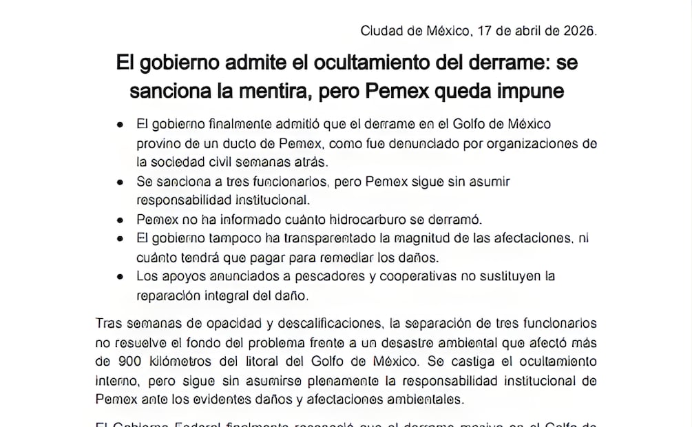 Autoridades informaron que el crudo provino de un oleoducto en la zona Abkatun-Cantarell en Campeche. | Foto: Especial.